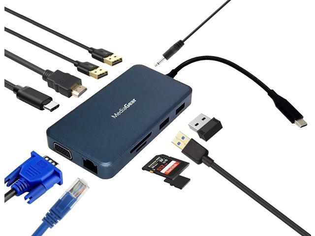 MediaGear 4K USB C 11-in-1 Multi Functional Hub: USB C 31 (Supports PD Charging) to HDMI + VGA + USB C + USB 30 + Ethernet + Micro / SD Card Reader