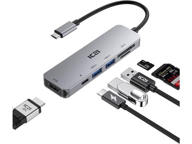 ICZI USB C Hub 6 in 1 4K HDMI 2 USB 30 Ports 100W PD Charging Port SD/TF Card Reader Multiport Adapter Compatible for MacBook Pro / Air XPS