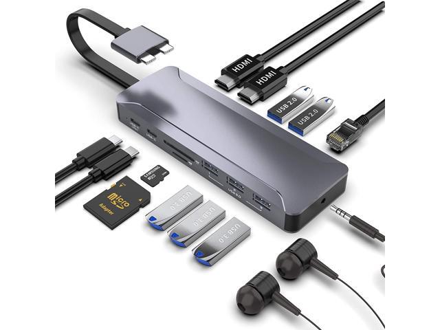 Rocketek USB C Hub with dual 4K HDMI100WPD TYPE-C(5Gbps)1000M RJ45 LAN35mm Audio3 USB 30 2 USB 20SD/Micro SD Card Reader for Mac Book Air