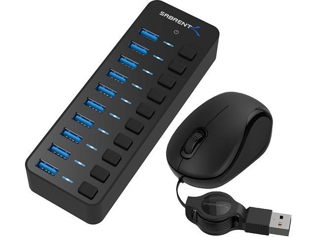 Sabrent 10-Port 60W USB 30 Hub + Mini Travel USB Optical Mouse with Retractable Cable