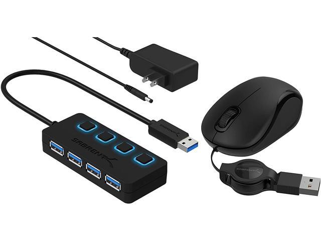 Sabrent 4-Port USB 30 Hub + Mini Travel USB Optical Mouse
