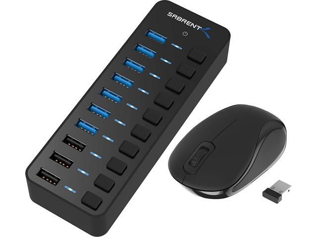 Sabrent 60W 10-Port USB 30 Hub + Mini Travel 24GHz Wireless Mouse with Nano Receiver