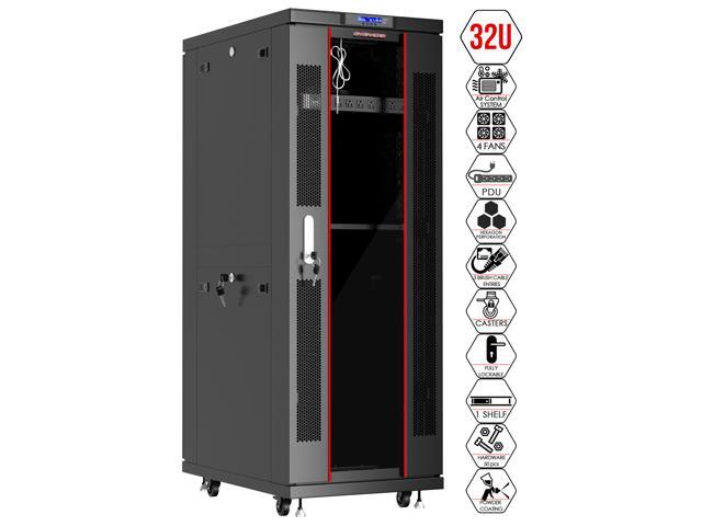 Server Rack - Locking Cabinet - Network Rack - Av Cabinet - 32 U - Rack Mount - Free Standing Network Rack- Server Cabinet - Caster Leveler - Rack