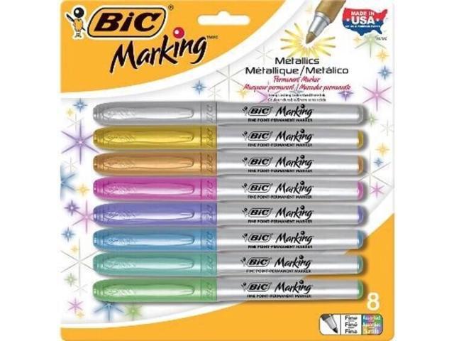BIC Intensity Metallic Permanent Marker, Fine Point, Assorted Metallic  Colors, Box of 12 Permanent Markers