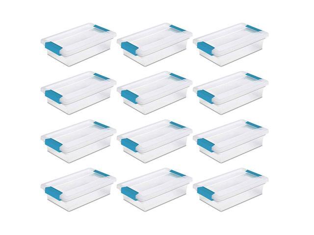 Sterilite Mini Clip Plastic Storage Box Clear w/ Blue Aquarium Latches (12 Pack)