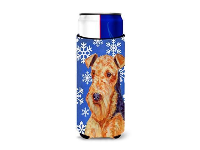 carolines Treasures LH9291MUK Airedale Winter Snowflakes Holiday Ultra Beverage Insulators for slim cans Slim can multicolor