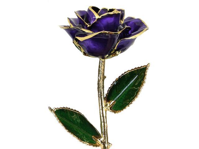 Deep Purple Laquered 24k Gold Dipped Long Stem Genuine Rose In Gift Box