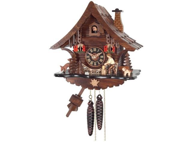 River City Clocks One Day Cuckoo Clock Cottage with Man Chopping Wood