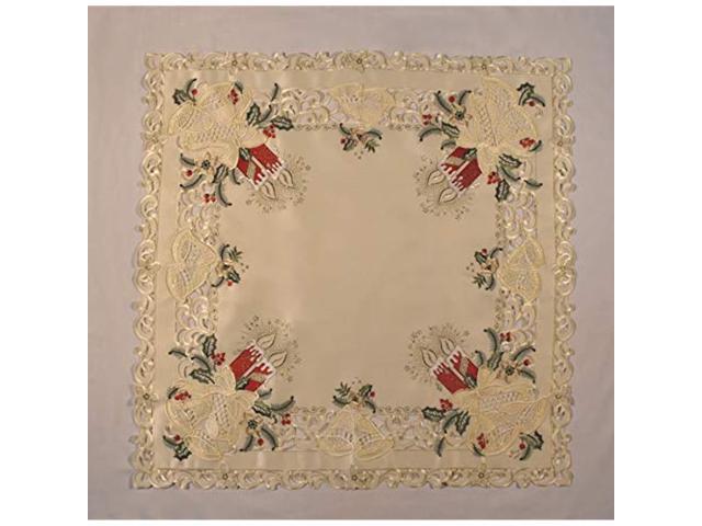 SAINTY H8675/R-(44x44) Candles & Bells-Red Square Table Topper 44' Cream