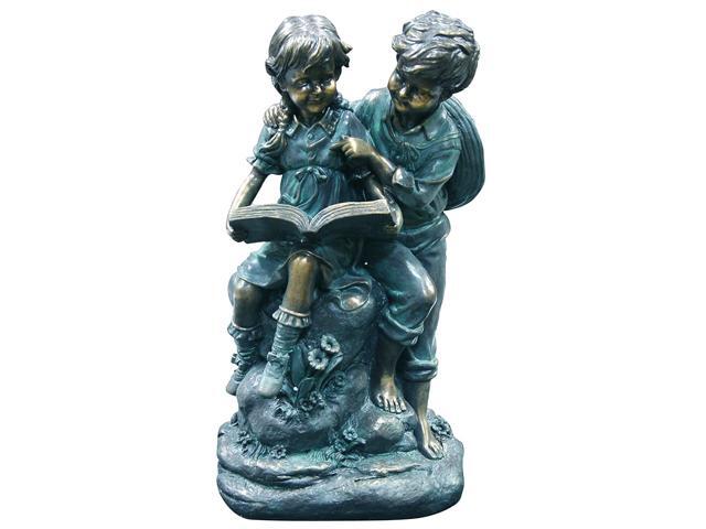 Alpine Corporation Girl and Boy Reading Together Statue - Outdoor Decor for Garden Patio Deck Porch - Yard Art Decoration