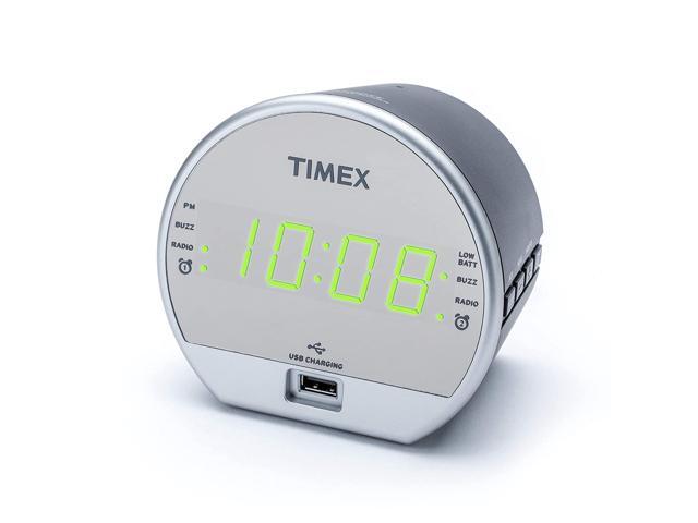 Timex T2352 Dual Digital Alarm Clock FM Radio Built in Speaker USB Charger Green LED Display with Dimmer Battery Backup for Bedrooms Bedside