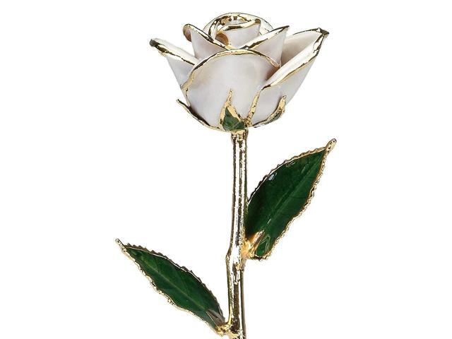 Snow White Laquered 24k Gold Dipped Long Stem Genuine Rose In Gift Box