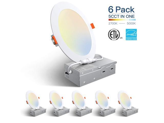 Amico 6 Pack 6 Inch 5CCT Ultra-Thin LED Recessed Ceiling Light with Junction Box 2700K-5000K Selectable 12W Eqv 110W Dimmable Can-Killer