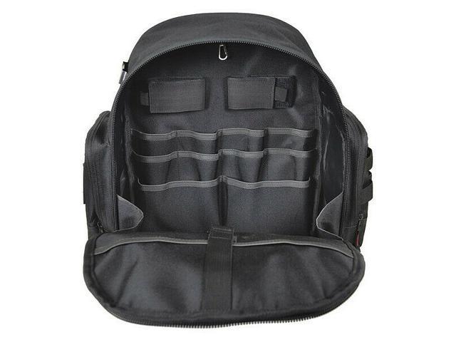 22 Pockets Black Westward 32Pj49 Tool Backpack 19" Height Polyester 