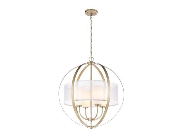 Diffusion 4-Light Pendant in Aged Silver with Frosted Glass Inside Silver Organza Shade
