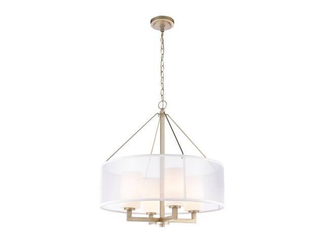 Diffusion 4-Light Pendant in Aged Silver with Frosted Glass Inside Silver Organza Shade