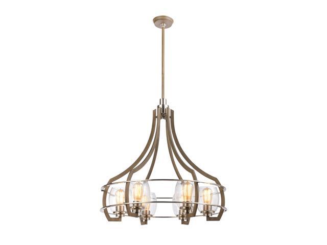 Bixler 6-Light Chandelier in Light Wood with Seedy Glass