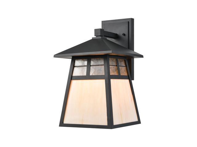 Cottage 1-Light Sconce in Matte Black with Antique White Art Glass and Clear Textured Glass