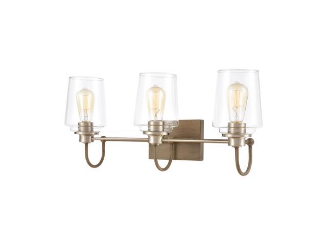 Bakersfield 3-Light Vanity Light in Light Wood with Clear Glass