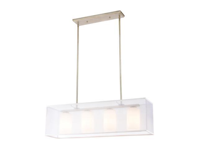 Diffusion 4-Light Island Light in Aged Silver with Frosted Glass Inside Silver Organza Shade