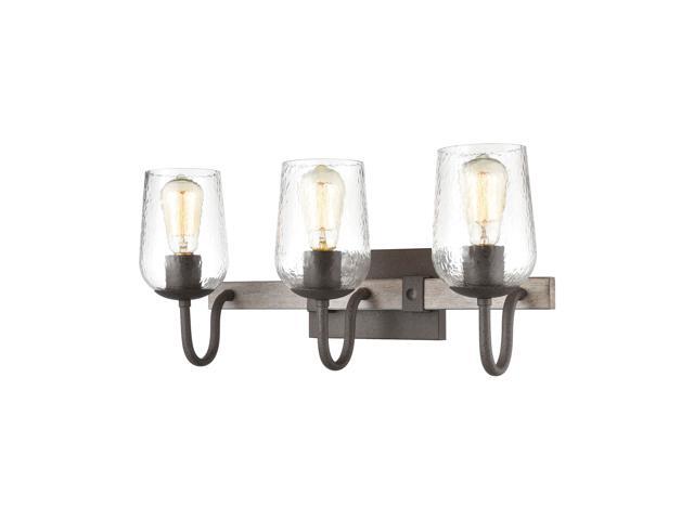 Dillon 3-Light Vanity Light in Vintage Rust with Clear Hammered Glass