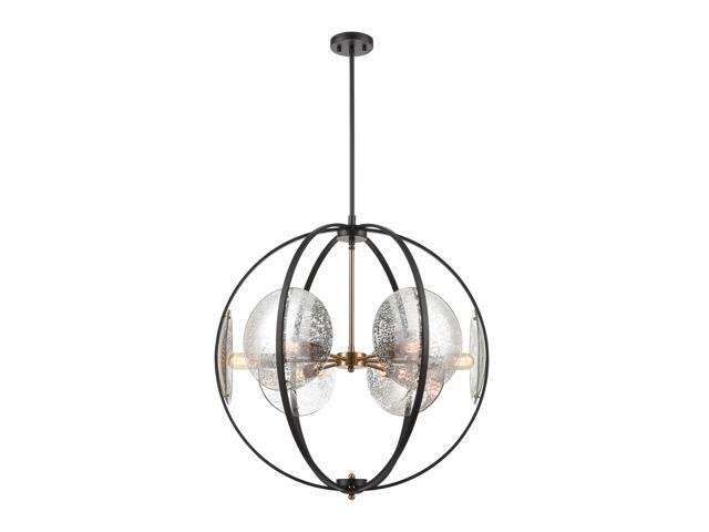 Oriah 6-Light Pendant in Matte Black with Mercury Glass