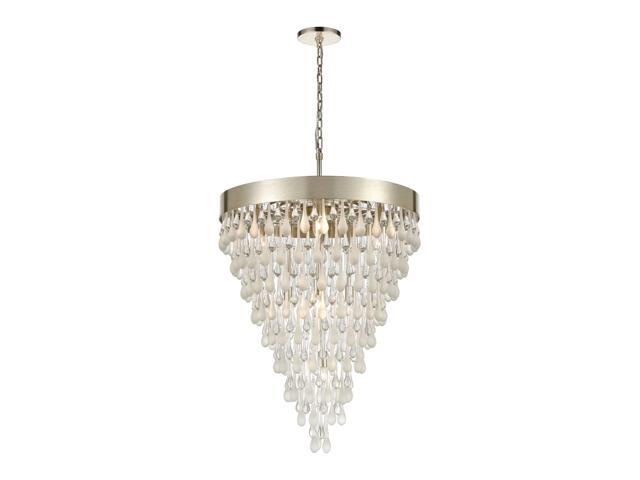 Morning Frost 10-Light Pendant in Silver Leaf with Clear and Frosted Glass Drops