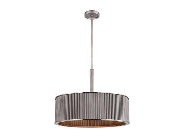 Corrugated Steel 5-Light Pendant in Weathered Zinc with Corrugated Metal