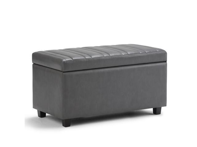 Darcy 34 inch Wide Contemporary Rectangle Storage Ottoman Bench in Stone Grey Faux Leather