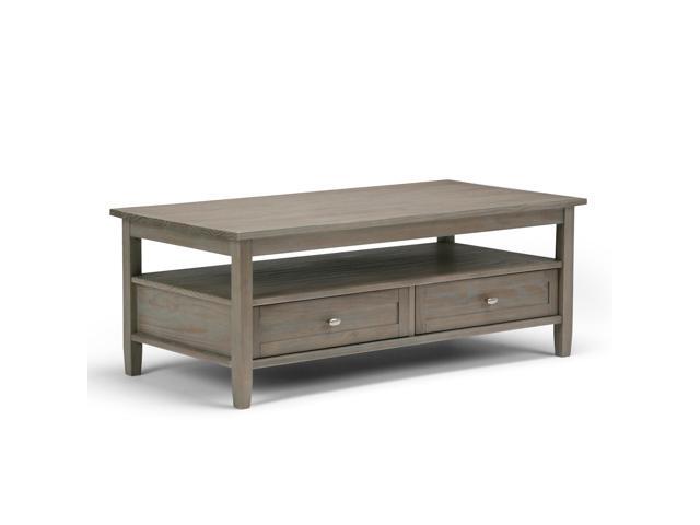 Warm Shaker Solid Wood 48 inch Wide Rectangle Rustic Coffee Table in Distressed Grey