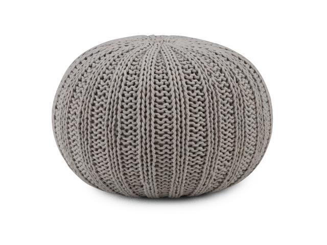 Shelby Transitional Round Hand Knit Pouf in Dove Grey Cotton
