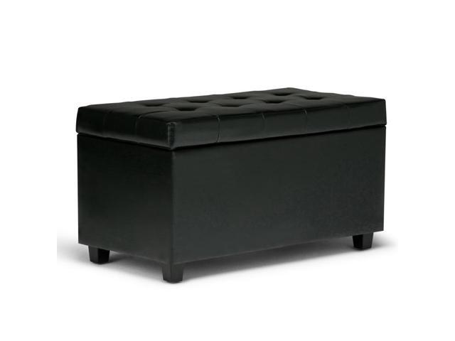 Cosmopolitan 34 inch Wide Contemporary Rectangle Storage Ottoman in Midnight Black Faux Leather