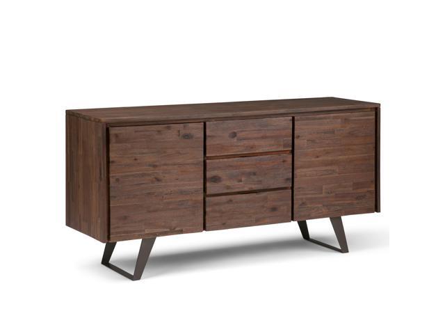 Lowry Solid Acacia Wood and Metal 60 inchWide Modern Industrial Sideboard Buffet in Distressed Charcoal Brown