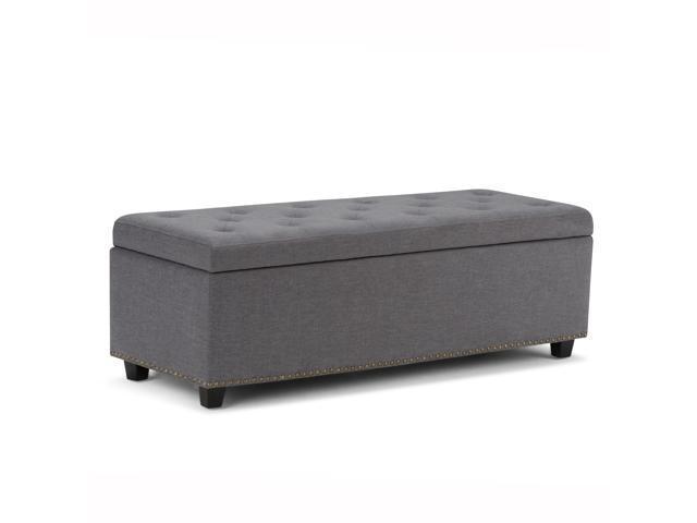 Hamilton 48 inch Wide Traditional Rectangle Storage Ottoman in Slate Grey Linen Look Fabric