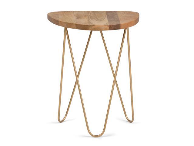Patrice Mid Century Modern 18 inch Wide Metal and Wood Accent Side Table in Natural Gold