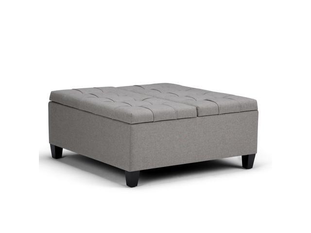 Harrison 36 inch Wide Traditional Square Coffee Table Storage Ottoman in Dove Grey Linen Look Fabric