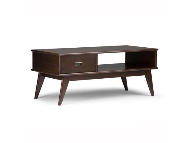 Draper Solid Hardwood 48 inch Wide Rectangle Mid Century Modern Coffee Table in Medium Auburn Brown