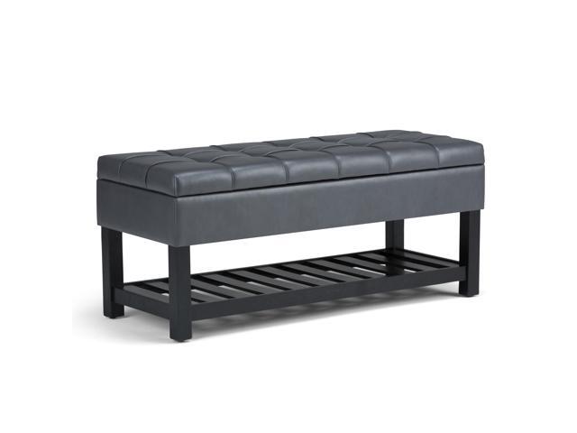 Saxon 44 inch Wide Traditional Rectangle Storage Ottoman Bench in Stone Grey Faux Leather