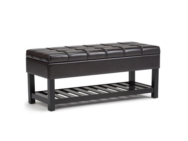 Saxon 44 inch Wide Traditional Rectangle Storage Ottoman Bench in Tanners Brown Faux Leather