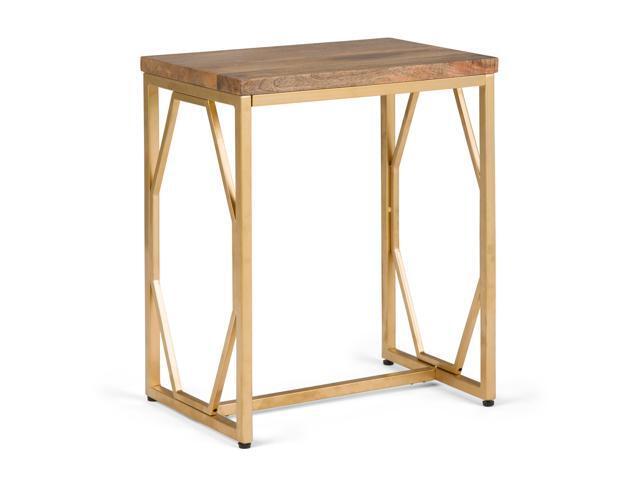 Selma Contemporary 13 inch Wide Metal and Wood Accent Side Table in Natural Gold