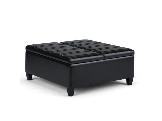 Ellis 36 inch Wide Contemporary Square Coffee Table Storage Ottoman in Midnight Black Faux Leather