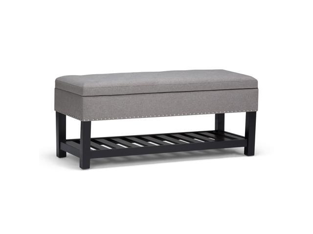 Lomond 43 inch Wide Traditional Rectangle Storage Ottoman Bench in Dove Grey Linen Look Fabric