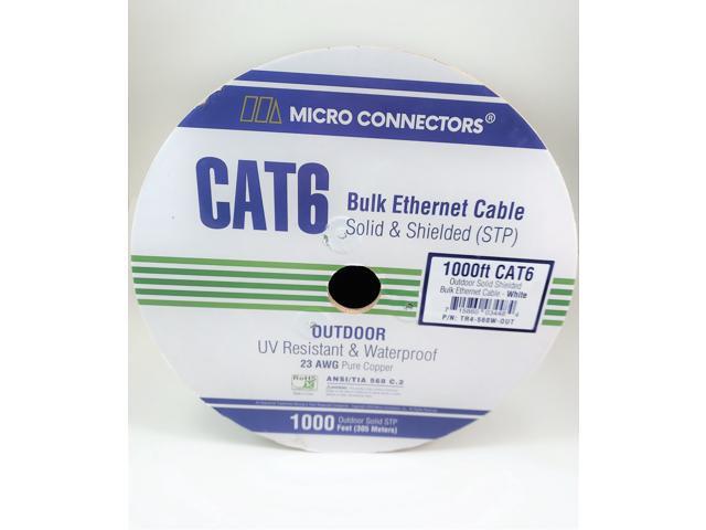 Micro Connectors (TR4-560W-OUT) 1000' Solid Shielded (STP) Cat6 Outdoor UV Resistant Bulk Ethernet Cable Color-White