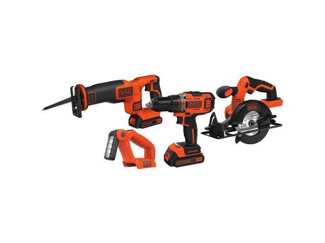 Black+Decker 20V Max Lithium Ion 4 Tool Combo Kit with Drill/Driver, Circular  Saw, Reciprocating Saw and Work Light #BD4KITCDCRL (4 Piece)