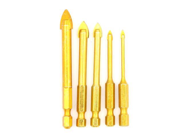 5Pcs Hex Ti Porcelain Spear Head Drill Bit Ceramic Tile Glass Drill Bits Set For Power Tool Accessories Gold-color