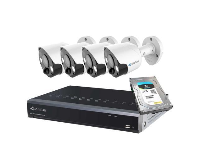 Camius 4 8MP Wired PoE Spotlight Security Camera Bullets with a 4K 8 Channel NVR 3TB Hard Drive 3840 x 2160 2-Way Audio (built-in microphone