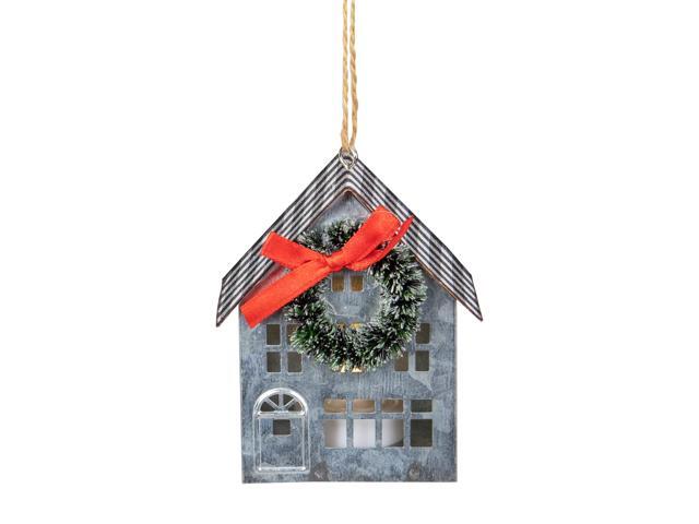 35' LED Lighted Galvanized House with Wreath Christmas Ornament