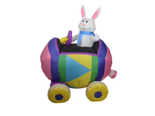4' Inflatable Easter Bunny Driving an Egg Car Outdoor Decoration