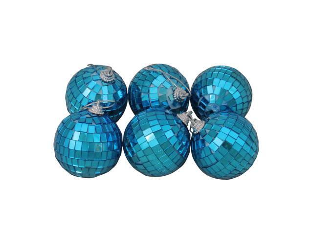 Pack of 6 Blue Mirrored Glass Disco Christmas Ball Ornaments 25' (60mm)