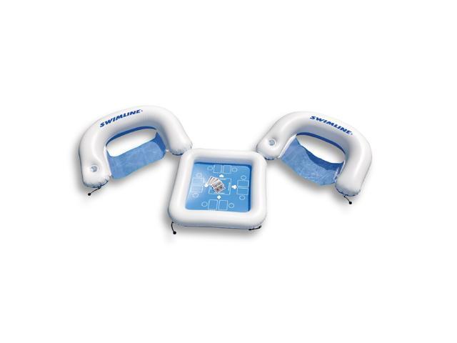 3-Piece Blue and White Inflatable Poker Game Deck and Chairs with Waterproof Playing Cards 33'